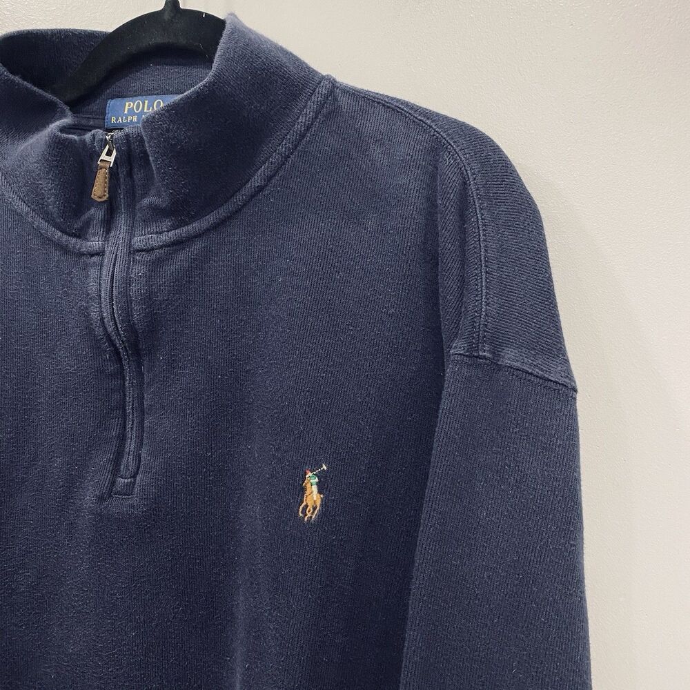 Polo Ralph Lauren Mens 2XB Navy Blue Estate Rib 1/4 Zip Sweater Preppy Pony Logo - Picture 4 of 16